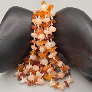 Sajen 925 Angel Skin Coral Amber Chip Bracelet Multi Strand Toggle Clasp